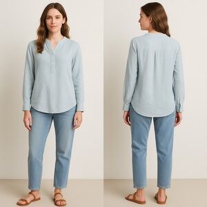 💙 COOFANDY Women’s Light Blue Linen Henley Top – Size L 💙
